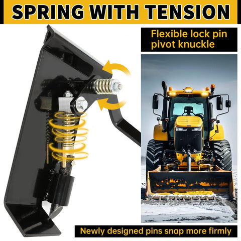 Universal Quick Tach Conversion Plate For Skid Steer And Tractor Attachments with spring tension and tractor background