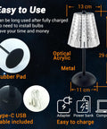Cordless LED Table Lamp With 4000mAh Rechargeable Battery, 3 Color Modes, showing dimensions and components, black.