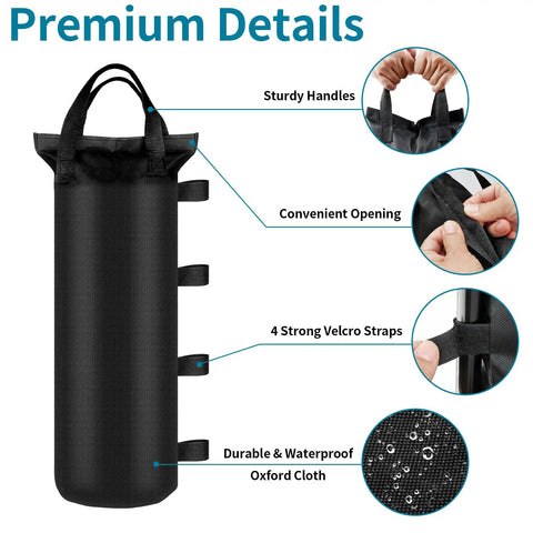 Four Heavy Duty Sand Bags For Canopy And Gazebo Legs Extra Large 6 By 20 Inch Sand Bags Without Sand Perfect For Pop Up Tents