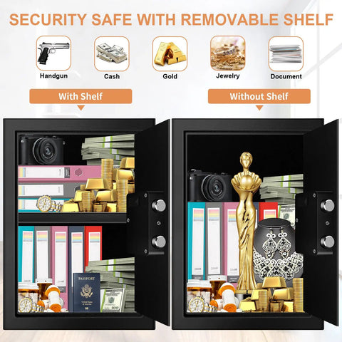 Fireproof Waterproof Home Safe With Digital Keypad And Spare Keys, 3.3 Cu Ft Security Box filled with valuables, two configurations