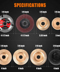 Specifications of 13 Piece Wood Carving Disc Set For Four And A Half Inch Angle Grinders With Carbon Steel Discs And Flap Discs