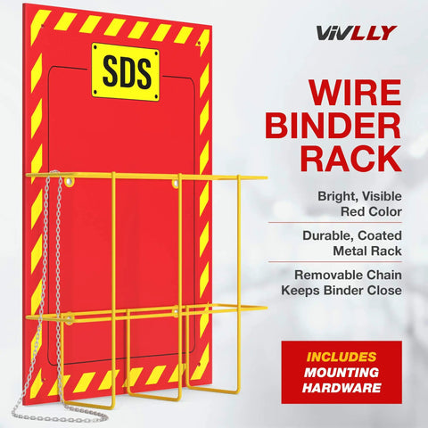Wall Mounted SDS Station With 3 Inch Binder And Wire Rack OSHA GHS Safety Data Sheet Station Bilingual Labels Display Sign