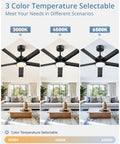 ZMISHIBO 52 Inch Ceiling Fans with Lights, Bend-Resistant Aluminum Blades display showing three color temperatures in a living room.