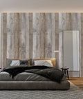 Bedroom with Wood Peel And Stick Wallpaper Plank Vinyl Roll For Walls Self Adhesive Shiplap Look Vintage Rustic Home Decor DIY Renovation