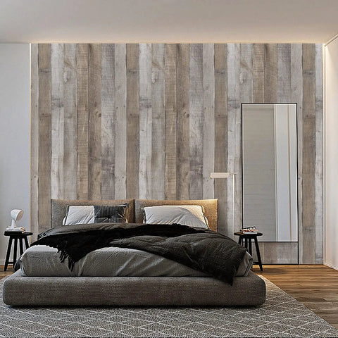 Bedroom with Wood Peel And Stick Wallpaper Plank Vinyl Roll For Walls Self Adhesive Shiplap Look Vintage Rustic Home Decor DIY Renovation