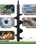 Heavy Duty 4 By 16 Inch Garden Auger Drill Bit with images showing various uses like planting bulbs and drilling holes