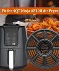 Upgraded 4 Quart Air Fryer Crisping Plate Fits Ninja AF100 And Similar 4 Qt Baskets Premium Nonstick Grill Pan Tray next to air fryer with crispy fries.