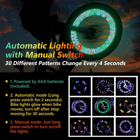 Led Bike Wheel Lights With 28 RGB LEDs And 30 Color Patterns For Night Riding, Lit Spoke Lights Visible From Both Sides, Safe And Stylish For Kids Teens Adults, Fun Cycling Gift And Cool Bicycle Decoration Accessory