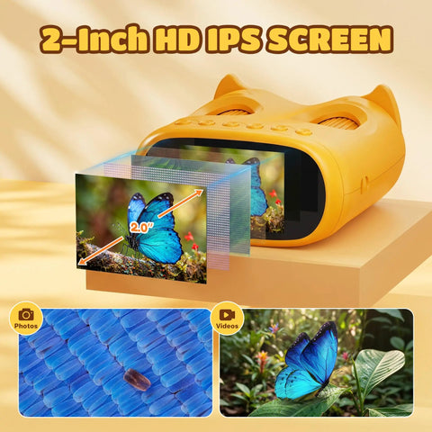 2 In 1 Digital Microscope And Telescope For Kids Portable USB STEM Toy 1000X Magnification And 10X Viewing Ideal Birthday Gift For Boys And Girls Aged 3 8 12 Explore Cells Fibers Rocks And More In A Fun Hands On Discovery Kit. yellow device with 2-inch HD IPS screen