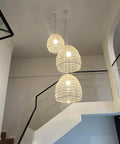 Beige Bamboo Pendant Light Fixture Boho Style With Rattan Wrapped Shade Hanging Lamp For Kitchen Island Nursery Adjustable Cord