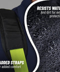 Close-up of Car Seat Travel Bag For Airplane With Dual Carrying Straps Gate Check Ready, showing padded strap and water resistance