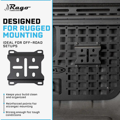 Rock Solid Molle Panel RotoPax Mount For Your Overland Trail Rig Durable Quick Lock Design showing rugged mounting bracket for reliable setup.
