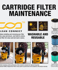 DXVC6914 HEPA Cartridge Filter For 6 To 16 Gallon Wet And Dry Shop Vac Replacement with maintenance instructions