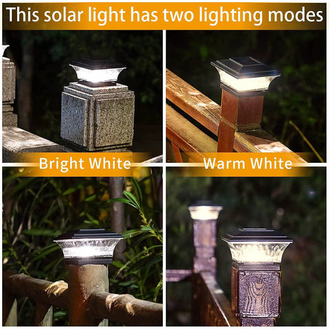 Solar Post Lights For Outdoor Deck And Fence Two Mode Led Lighting Warm White Or Bright White Black Finish 6 Pack on posts