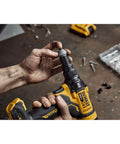 Using 20V Max XR Cordless Rivet Tool Three Sixteenths Inch With Brushless Motor, 2100 Lbf Pulling Force, adjusting nose piece