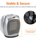 Oscillating Ceramic Portable Indoor Space Heater With 1500W Fast Heat 3 Settings 45 Degree Oscillation showing tip-over protection
