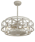 Top Shelf Fandelier Ceiling Fan With Six Bright Bulbs And Dead Simple Controls Measuring 16 By 29 Inches In Distressed White Styled With Subtle Gold Trim For A Smooth Upgraded Vibe, featuring a round frame and visible bulbs.
