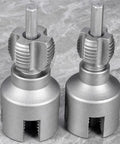 Two metal bits from All In One Pipe Threading Tool Kit For One Half And Three Quarter Inch PVC Water Pipes Internal And External Threading Opens Threads Fast Pro Grade Universal Compatibility With PPR MPP Piping Fits Electric Drill 2025 Model.