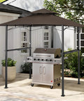 Patio Grill Gazebo Canopy With Double Tier Roof For Outdoor BBQ And Backyard Use Sturdy Powder Coated Steel Frame Weather Resistant Shelter For Garden Rust Resistant Durable Brown