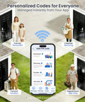 People entering through doors using Smart WiFi Fingerprint Front Door Lock With App Control And Voice Assistants 6 In 1 Keyless Entry.