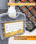 Self Tapping Screws Kit For Metal 1095 Piece Assortment In 410 Stainless Oxide Finish portable storage box close-up