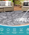 Outdoor Rug For All Weather Use Waterproof Plastic Straw Style Mat Large 5x8 Area Rug For Outdoor Living Yard Vibes Patio Deck Backyard RV Beach Balcony Porch White And Gray