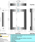 Technical drawing of Stainless Steel 304 Grade Tubular Back to Back Shower Door Pull Handle 6 Inch Center to Center Square Satin Brass Finish.