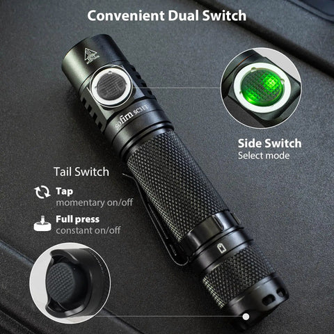 Rechargeable Pocket EDC Flashlight Tiny But Mighty 2000 Lumens LED Light For Camping And Hiking Ultra Compact 4.63 Inch Size