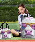 Dope Cow Print Sunglasses Portrait Backpack With Insulated Cooler Lunch Box And Scratch Resistant Nylon Multi Pocket Design