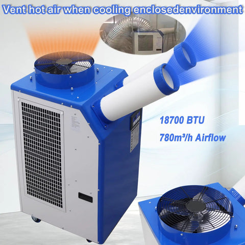 Heavy Duty 18700 BTU Industrial Spot Cooler Portable Air Conditioner with dual exhaust designed for effective air circulation.