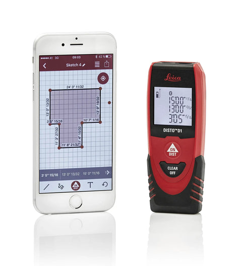 Disto D1 Laser Distance Meter With Bluetooth 4.0, 130 Ft Range, Quick Two-Button Operation, Precision To 1/16 Inch, Compact Black Red Laser Measure For DIYers, Home Reno Crews, And Pros