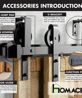 Black Rustic Double Track U Shape Bypass Sliding Barn Door Hardware Kit accessories including brackets and rollers