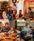 Collage of holiday celebrations using Wireless Meat Thermometer With Real Time Temp Updates, featuring Christmas, New Year, Thanksgiving, and BBQ.