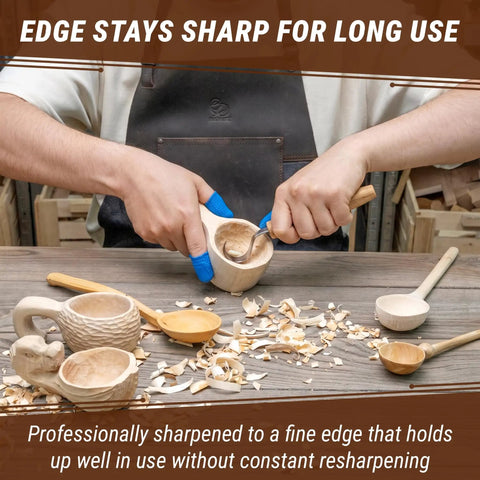 Left Handed Hook Whittling Knife Cut From Heavy Duty Carbon Steel For Easy Bowl And Kuksa Turning, carving a wooden cup.