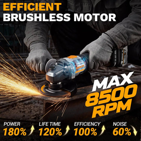 Badass 4 5 Inch Cordless Angle Grinder With 20V Brushless Motor And Dual Batteries Plus Charger in action cutting metal.
