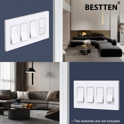 Two Pack 4 Gang Screwless Decorator Wall Plate Gloss Snow White For Dimmer GFCI USB Receptacle Light Switch Cover Decorator Outlet