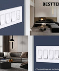 5 Pack 4 Gang Screwless Decorative Wall Plates For Light Switch Dimmer GFCI USB Receptacle Snow White USWP6 Series in modern room