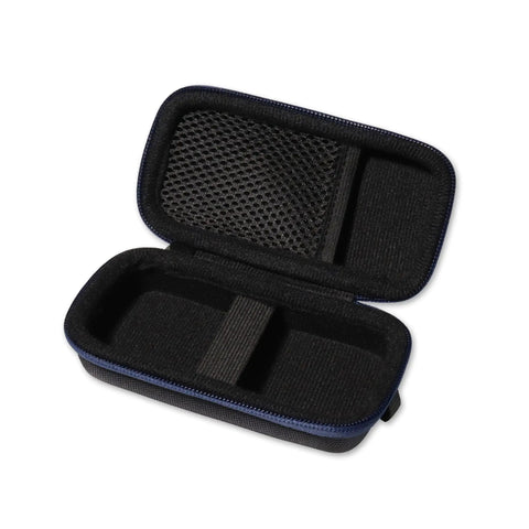 Rugged Carry Case For Bosch Laser Measure GLM165-25G Green-Beam And Blaze Series Grab-And-Go Protection Keeps Your Laser Safe On The Move Semi-Hard Shell Organizes And Protects GLM165-25G GLM27CGL 165 Blaze Also Fits GLM165-22 Blaze GLM20 GLM50 open black semi-hard PEVA case with mesh interior and strap