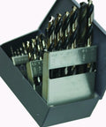 25 Piece Metric Twist Drill Set With 135 Degree Split Point in a metal case, Pro Grade High Speed Steel, Steam Oxide Finish, 1-13 mm sizes