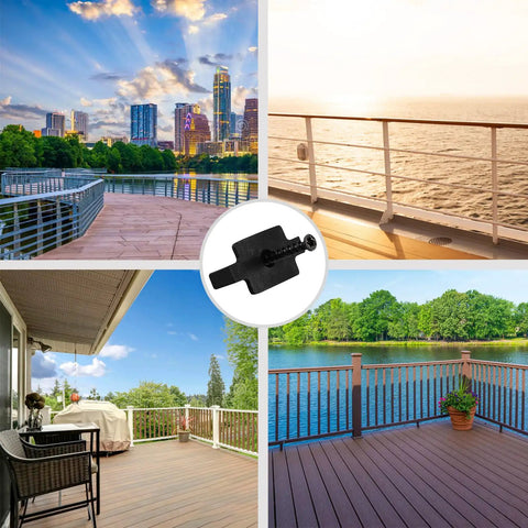 Badass Composite Decking Fastener Kit With 100 Nylon Hidden T Clips And 304 Stainless Steel Start Clips Including 108 Screws Plus 2 Drive Bits For 55 Sq Ft Universal Deck Board Installation Project displayed in outdoor deck setting.