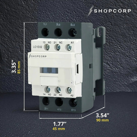 Beefy 3 Pole 30 Amp AC Contactor With 1NO 1NC Aux Contacts 220 240V Coil 660V IEC Rated for industrial use, front view