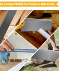 4-Piece Miter Box And Saw Set With A 3.95 Inch By 12 Inch Extra-Wide Miter Box And Three Saws For Heavy-Duty Cuts in use.
