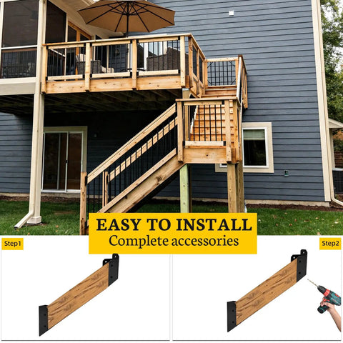 Step Up Your Outdoor Setup With These Real Deal Heavy Duty 30 Degree Stair Railing Brackets Concealed U Shape Connectors Black Hidden Hardware Fits 2 By 4 Lumber Strong Deck Hold on wooden deck and stairs.