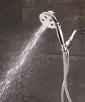 Chelsea Anystream 360 Multi Function Handheld Shower Head With 2.5 GPM Flow Polished Chrome Finish installed with water spray