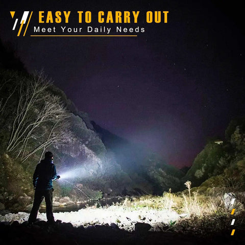 Person using Ultra Bright 9000LM Spotlight Flashlight With USB Power Bank Output in a dark outdoor setting