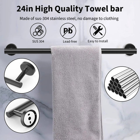 Matte Black 24 Inch Towel Bar from Matte Black 10 Piece Bathroom Hardware Set With Easy Install Sleek Stainless Steel Accessories