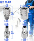 Front view of RIDGE WASHER stainless steel 3/8 in quick-connect pressure washer fittings, 8 pcs, male/female NPT.