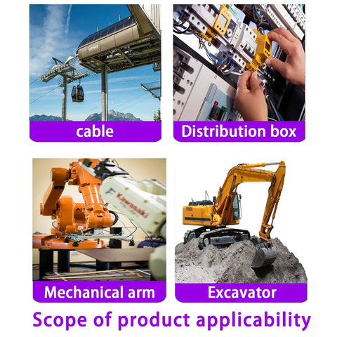 Four images showing cable systems, distribution box setup, mechanical arm, and excavator with reference to applicability of 22Pcs Waterproof Cable Gland Conduit Fittings Set.