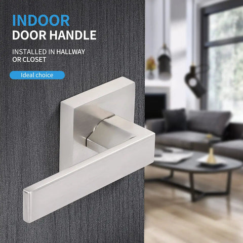 Six Pack Keyless Passage Lever Door Handle Set For Hallways And Closets Heavy Duty Reversible Satin Nickel in a modern room