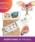 Butterfly 3D Wooden Puzzle Kit For Adults And Teens, Laser Cut Mechanical Model, Easy To Assemble Home Decor, Chill Out Wooden Craft For Relaxation And Mindful Fun, 168-piece plywood kit with instructions and assembled butterfly